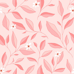 Seamless pattern with leaves and little flowers. Vector elegant floral background.