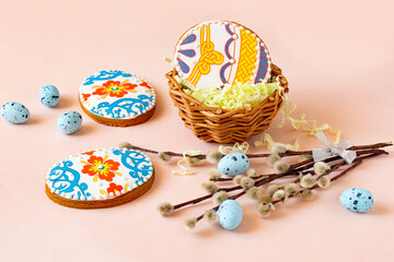 Colorful painted Easter egg-shaped gingerbread