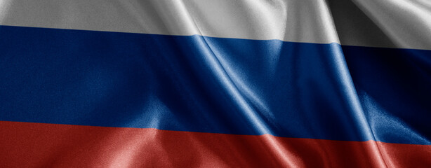 russia flag waving close up