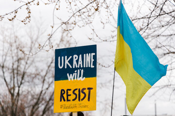 Ukrainian flags at the anti-war demonstration in Berlin