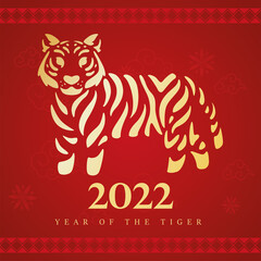 Fototapeta na wymiar Red chinese new year template golden abstract tiger animal Vector