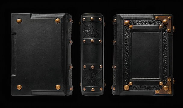 black leather book captured from three directions