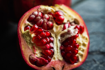 macro close-up of pomegranate fruit