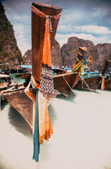 thailand ocean landscape. Exotic beach view and traditional ship