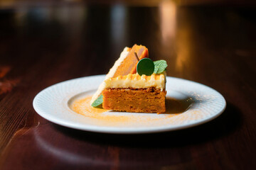 Cake with nuts. Sweet dessert. Restaurant menu design concept.