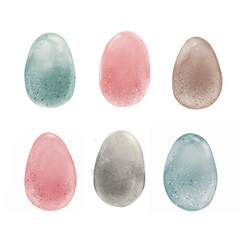 Set of hand drawn watercolor pastel eggs isolated at white background.