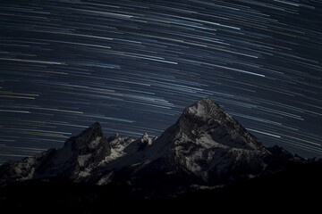 travel germany and bavaria, Startrails above the mountain Watzmann, Berchtesgaden, Bavaria, Germany