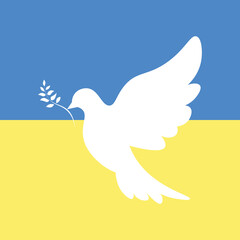 Dove of peace on the background of the Ukrainian flag. No war! Flat vector graphics