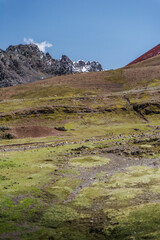 Landscape views of the Andes Mountains in Peru. 