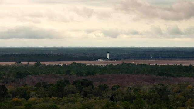 Aerial telephoto video Tallahassee International Airport control tower 4k