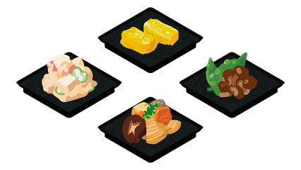 イラスト素材：手作り　和食のおかずセット