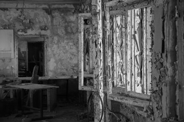 Fototapeta na wymiar Windows in an Abandoned School, Pripyat, Chernobyl, Ukraine