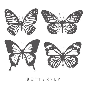 Butterfly. Silhouette icons set of spring butterflies. Carve collection.