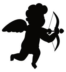 Fototapeta premium Silhouette of Cupid with bow and heart shaped arrow, Vector illustration