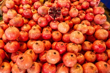 Ripe and juicy Turkish pomegranate close-up. High quality organic products. High quality photo