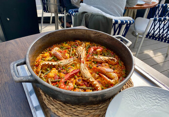 Traditional Paella served at restaurant in Marbella, Spain