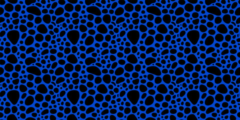 Black circle shape seamless pattern. Abstract ink splatter round background texture in hand drawn style.