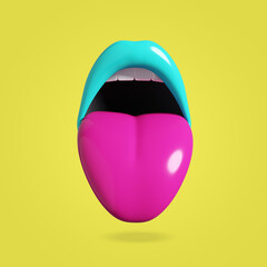 Pop art style. Colorful lips. Girl sexy lips. 3d render. Ahegao