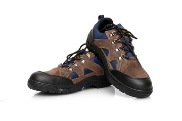 Safety footwear on white background, isolated product.