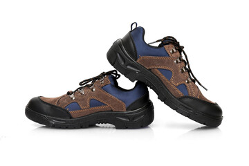Safety footwear on white background, isolated product.