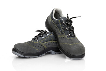 Safety footwear on white background, isolated product.