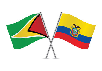 Guyana and Ecuador crossed flags. Guyanese and Ecuadoran flags, isolated on white background. Vector icon set. Vector illustration.