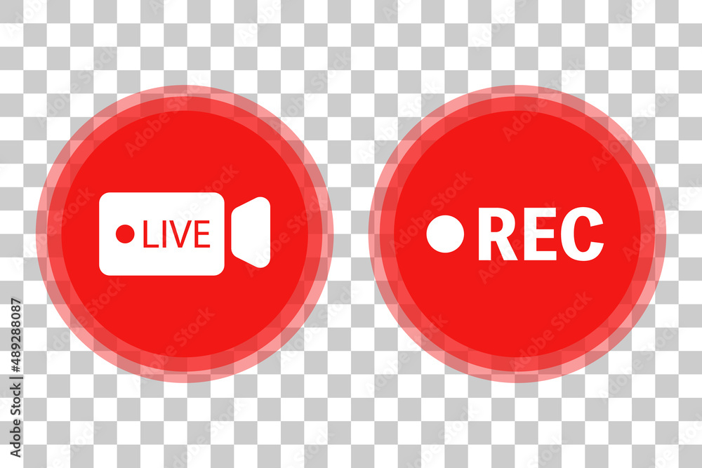 Poster live camera icons and recording icons isolated on transparent background. live and live broadcasting
