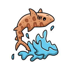 Cute tiger shark cartoon jumping