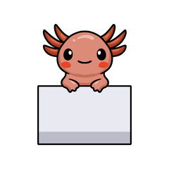 Cute axolotl cartoon with blank sign