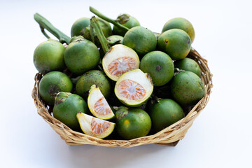 Areca nut or betel nut in bamboo basket