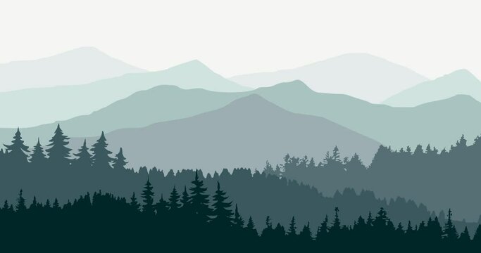 parallax animation of lush pine forest and mountains