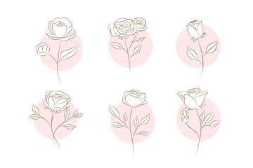 Fototapeta premium Doodles Herbs and flowers logo, set of hand-drawn flowers, floral set of wildflowers and herbs, vector objects isolated on a white background. One Line Drawing Vector Flowers Set. Botanical 