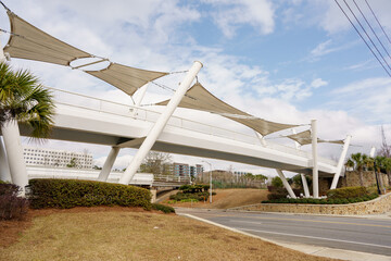 Pedestrian walkway over road Cascades Park Tallahassee Downtown Leon County