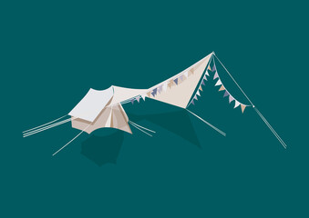 Light brown canvas tent illustration on blue background