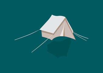 Light brown canvas tent illustration on blue background