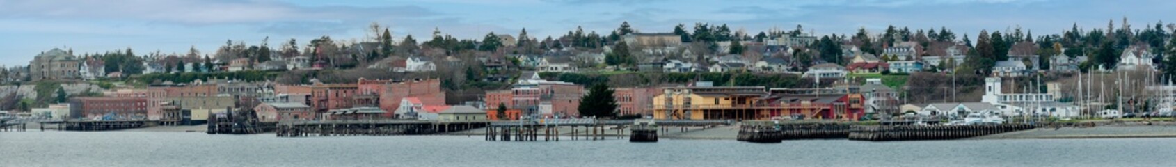 Port Townsend, Washington Waterfront Skyline. Panoramic view of the historic waterfront and...