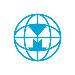 letter M globe logo design vector.