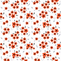Seamless Pattern of Hand Drawn Flowers on White Background
