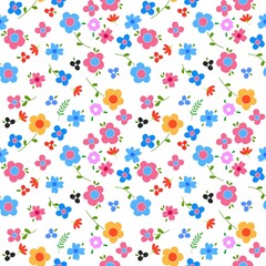 Seamless Pattern of Hand Drawn Flowers on White Background