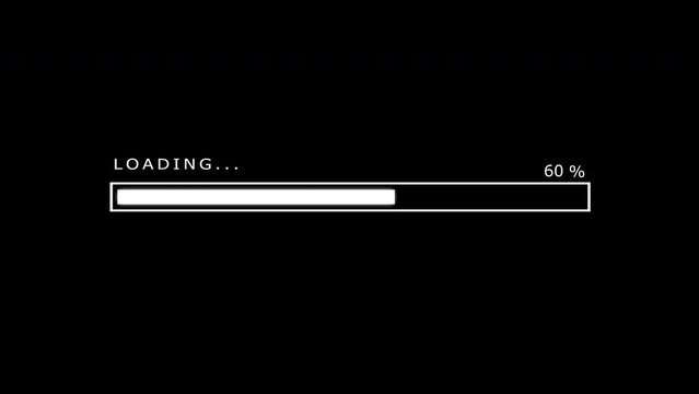 Loading bar animation. Futuristic progress loading bar 0-100 percent on black background.