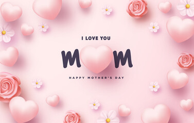 Mothers day background with realistic and shaded love balloons