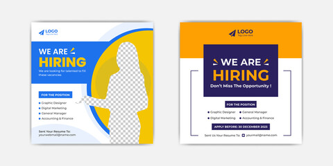 We are hiring job position square banner or social media post. Vacancy banner design finds a job. 