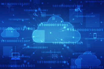 2d illustration of Cloud computing, Digital Cloud computing Concept background. Cyber technology, internet data storage, database and data server concept