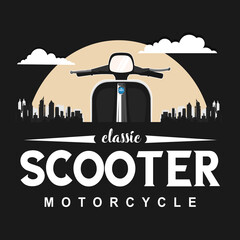 Fototapeta premium vintage scooter and city silhouette illustration