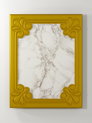 3D rendering Luxury gold frame marble, ornate square illustration.