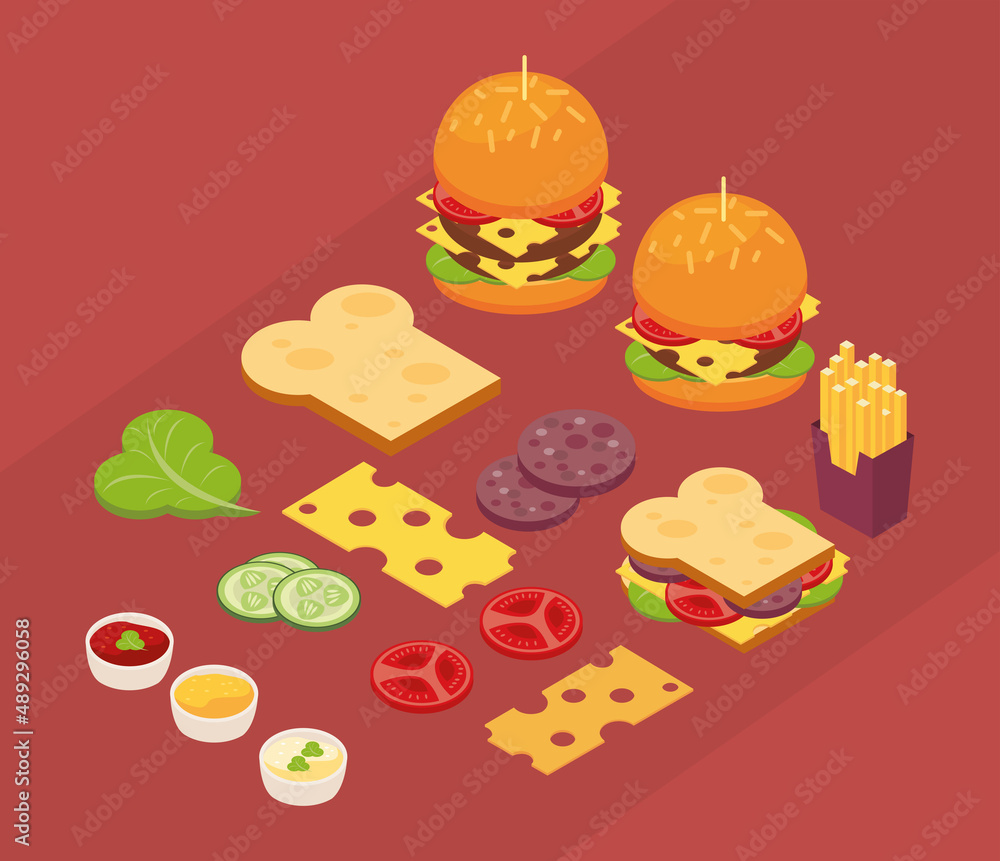 Canvas Prints fifteen isometric fast food icons