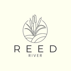 reed plant with line and emblem style logo icon template design. cattails, grass, river vector illustration