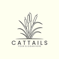 cattails plant with line style logo icon template design. nature, reed, grass, river vector illustration