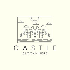 castle with line and emblem style logo icon template design. dream, fantasy, world, sun, cloud vector illustration