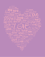 love written in different handwriting and in the shape of a heart